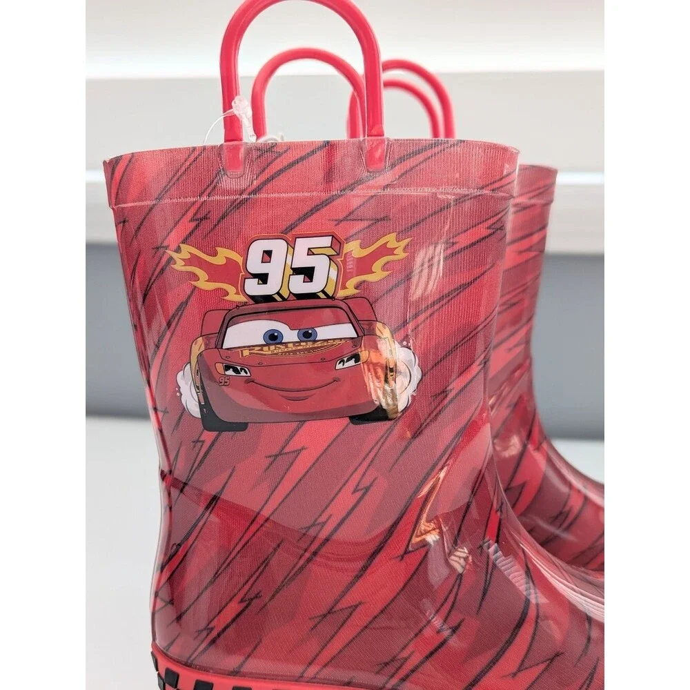 NWOT Disney Pixar Cars Lightning McQueen Kids (Size 11/12) Rain Boots w/Handles